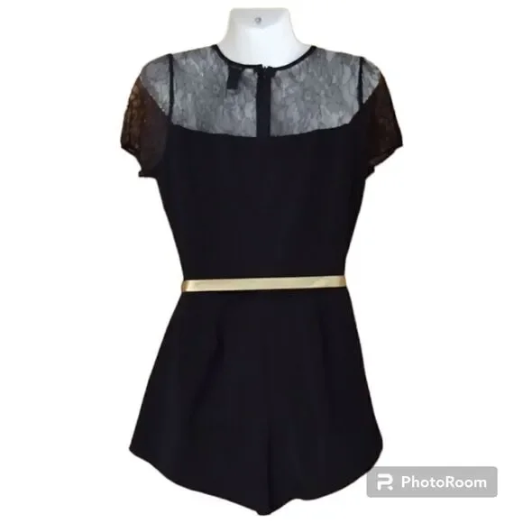 Forever 21 Black Lace One Piece Romper Shorts Sz S Y2K - Picture 3 of 10